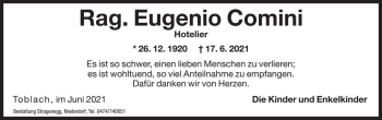 Traueranzeige von Rag. Eugenio Comini von Dolomiten