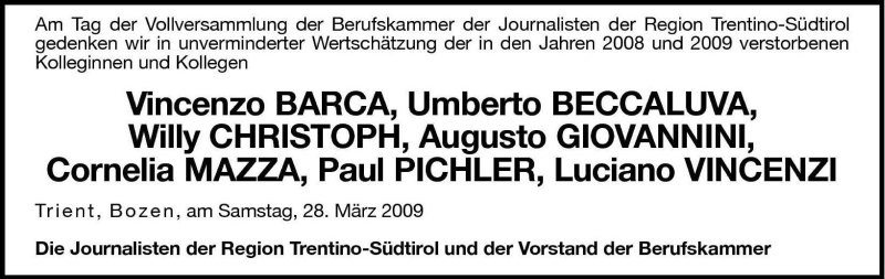  Traueranzeige für Paul Pichler vom 28.03.2009 aus Dolomiten 