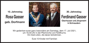 Traueranzeige von Ferdinand Gasser von Dolomiten