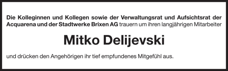  Traueranzeige für Mitko Delijevski  vom 10.07.2021 aus Dolomiten