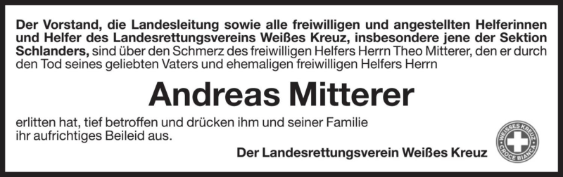  Traueranzeige für Andreas Mitterer vom 24.08.2021 aus Dolomiten