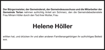 Traueranzeige von Helene Höller von Dolomiten