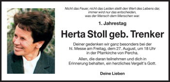 Traueranzeige von Herta Stoll von Dolomiten