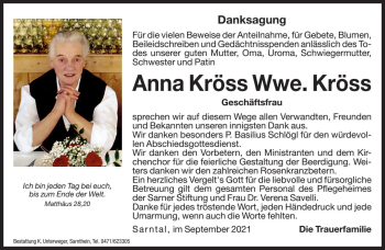 Traueranzeige von Anna Kröss von Dolomiten