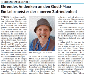Traueranzeige von Max Reichegger von Dolomiten
