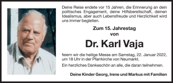 Traueranzeige von Karl Vaja von Dolomiten