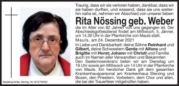 Traueranzeige von Rita  Nössing von Dolomiten