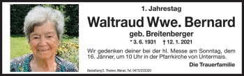 Traueranzeige von Waltraud Bernard von Dolomiten