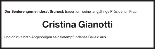Traueranzeige von Cristina Gianotti von Dolomiten