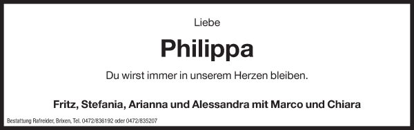 Traueranzeige von Philippa Durst von Dolomiten