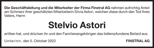 Traueranzeige von Stelvio Astori von Dolomiten