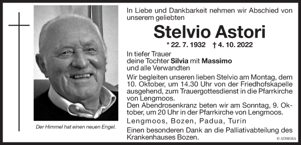 Traueranzeige von Stelvio Astori von Dolomiten