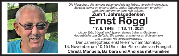 Traueranzeige von Ernst Röggl von Dolomiten