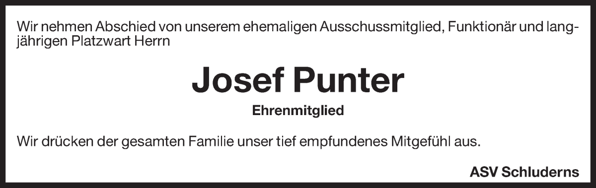  Traueranzeige für Josef Punter vom 28.11.2022 aus Dolomiten