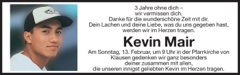 Traueranzeige von Kevin Mair von Dolomiten