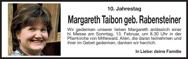 Traueranzeige von Margareth Taibon von Dolomiten