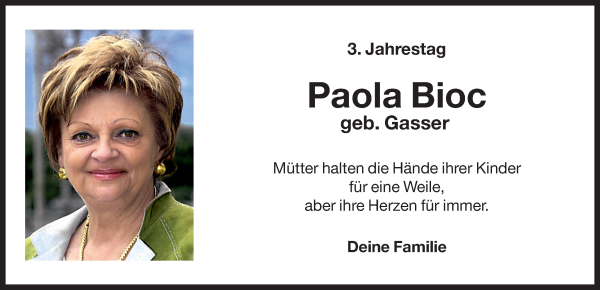 Traueranzeige von Paola Bioc von Dolomiten