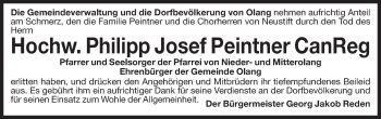 Traueranzeige von Philipp Josef Peintner von Dolomiten