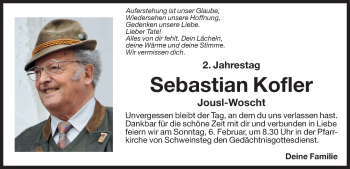 Traueranzeige von Sebastian Kofler von Dolomiten