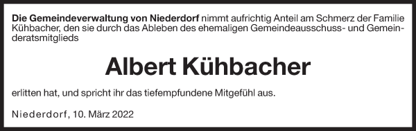 Traueranzeige von Albert Kühbacher von Dolomiten