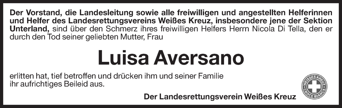  Traueranzeige für Luisa Aversano vom 17.03.2022 aus Dolomiten
