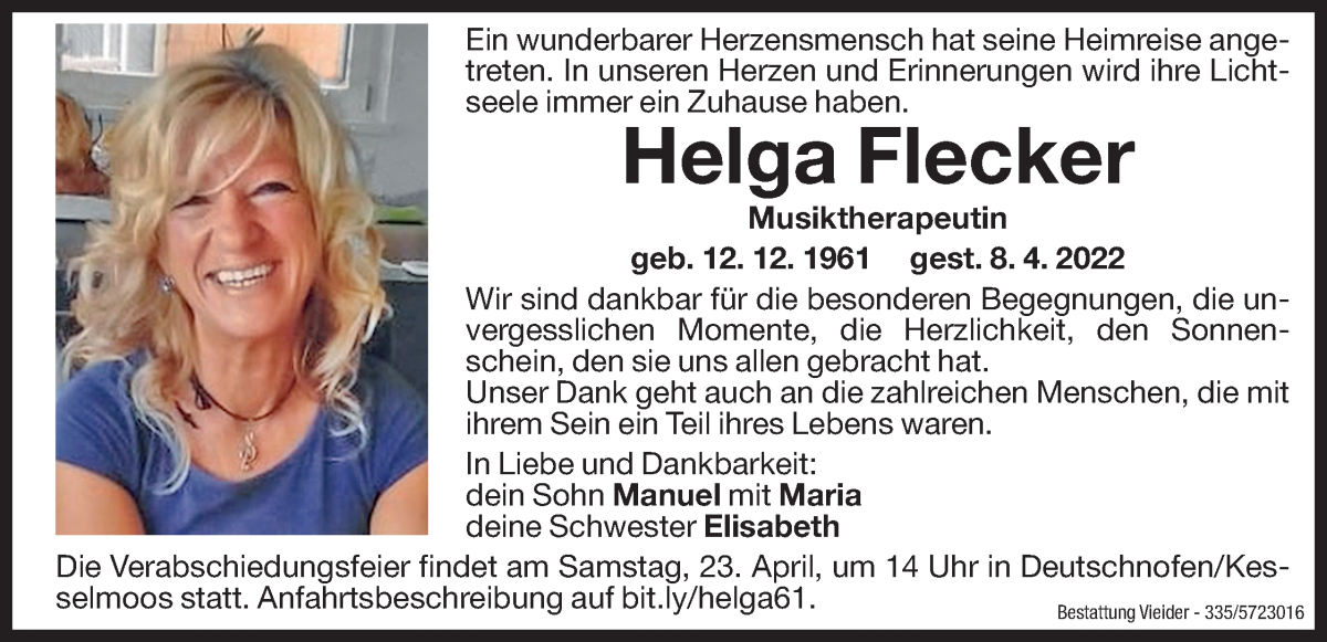  Traueranzeige für Helga Flecker vom 20.04.2022 aus Dolomiten