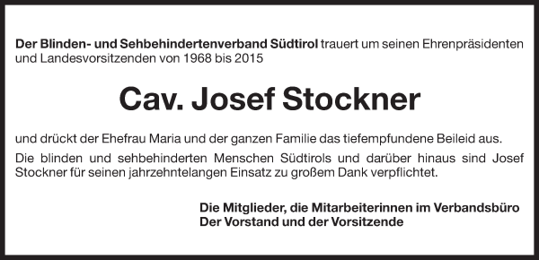 Traueranzeige von Josef Stockner von Dolomiten