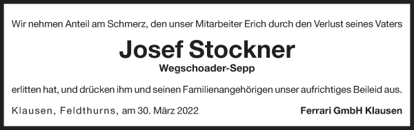 Traueranzeige von Josef Stockner von Dolomiten