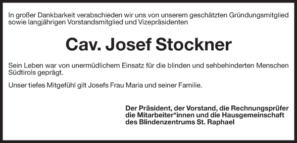 Traueranzeige von Josef Stockner von Dolomiten