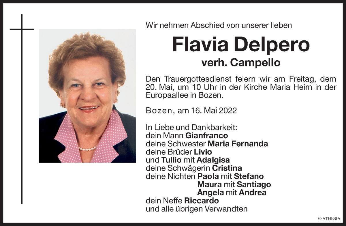  Traueranzeige für Flavia Campello vom 18.05.2022 aus Dolomiten