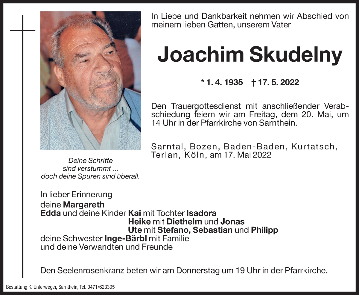  Traueranzeige für Joachim Skudelny vom 18.05.2022 aus Dolomiten