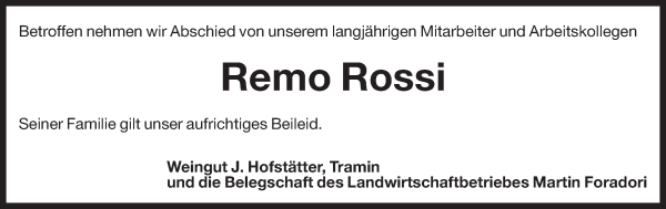 Traueranzeige von Remo Rossi von Dolomiten