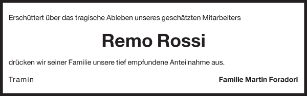 Traueranzeige von Remo Rossi von Dolomiten