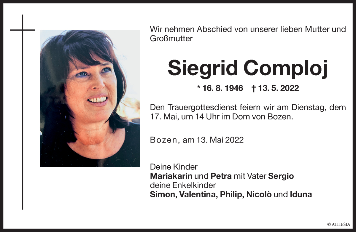  Traueranzeige für Siegrid Comploj vom 17.05.2022 aus Dolomiten