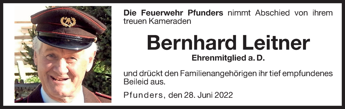  Traueranzeige für Bernhard Leitner vom 30.06.2022 aus Dolomiten