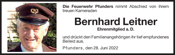 Traueranzeige von Bernhard Leitner von Dolomiten