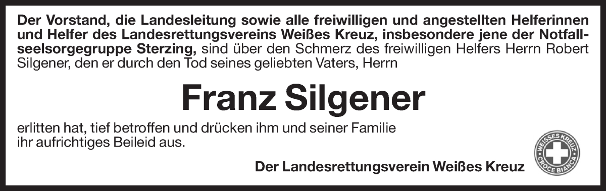  Traueranzeige für Franz Silgener vom 04.07.2022 aus Dolomiten