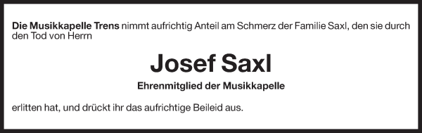 Traueranzeige von Josef Saxl von Dolomiten