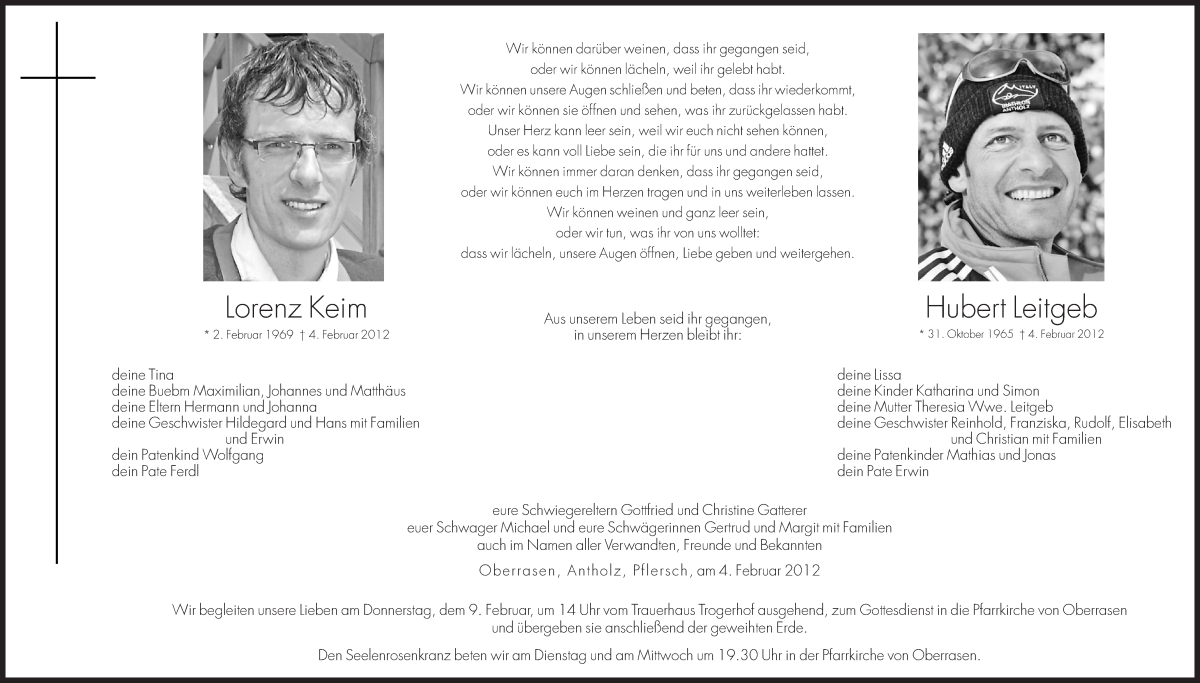  Traueranzeige für Lorenz Keim vom 07.02.2012 aus Dolomiten