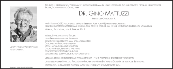 Traueranzeige von Gino Mattuzzi von Dolomiten