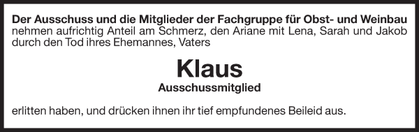 Traueranzeige von Klaus Weger von Dolomiten