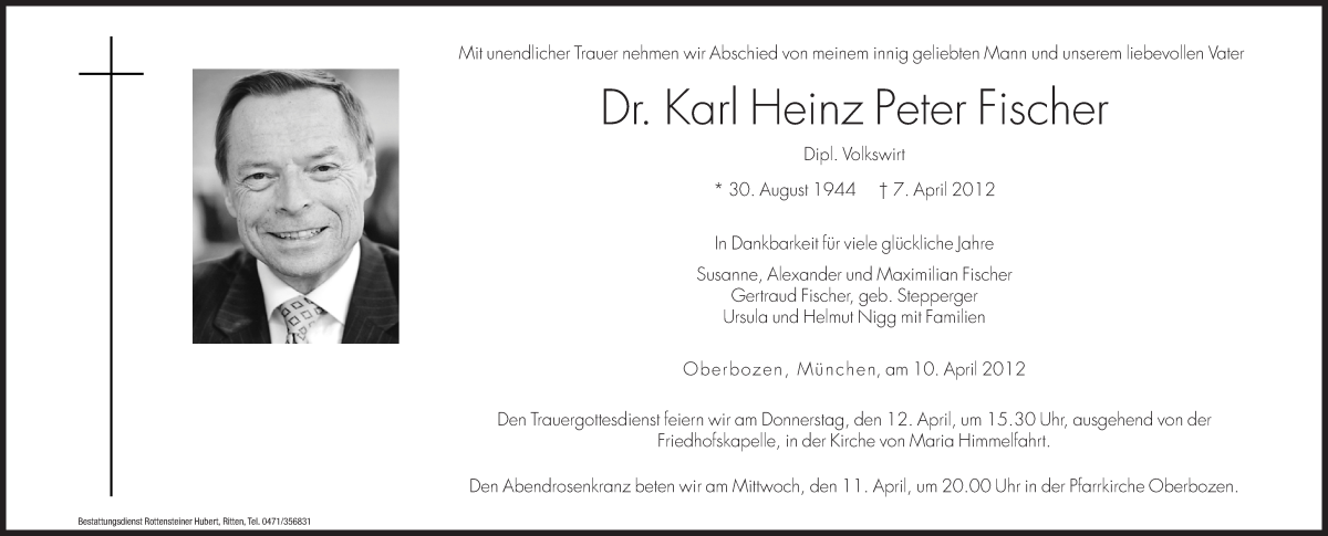  Traueranzeige für Karl Heinz Peter Fischer vom 10.04.2012 aus Dolomiten