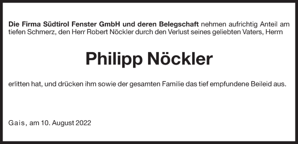 Traueranzeige von Philipp Nöckler von Dolomiten
