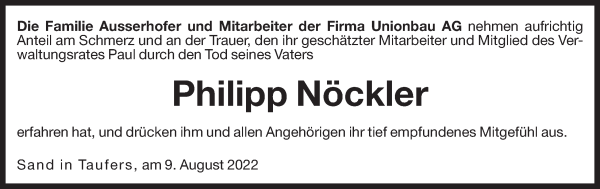 Traueranzeige von Philipp Nöckler von Dolomiten