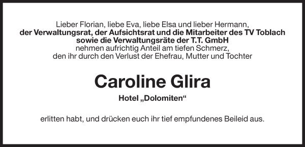 Traueranzeige von Caroline Glira von Dolomiten