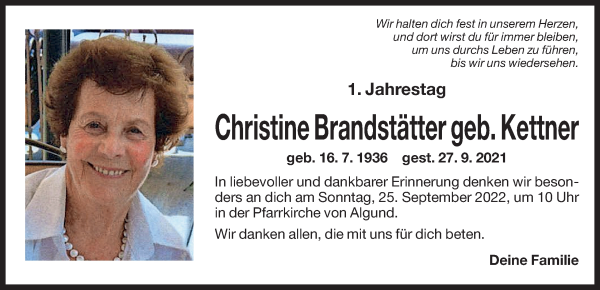 Traueranzeige von Christine Brandstätter von Dolomiten
