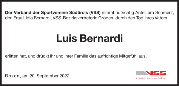 Traueranzeige von Luis Bernardi von Dolomiten