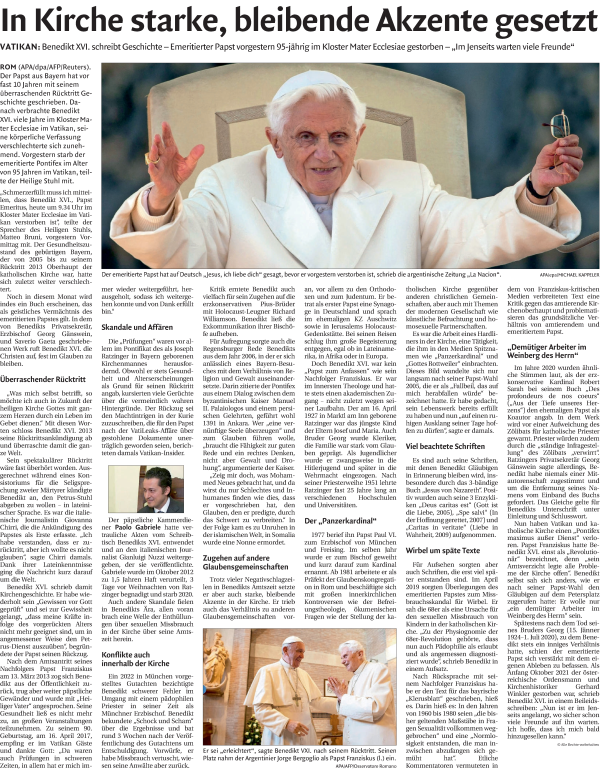 Traueranzeige von Benedikt XVI.  von Dolomiten