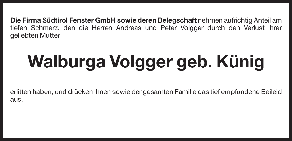  Traueranzeige für Walburga Volgger vom 28.01.2023 aus Dolomiten