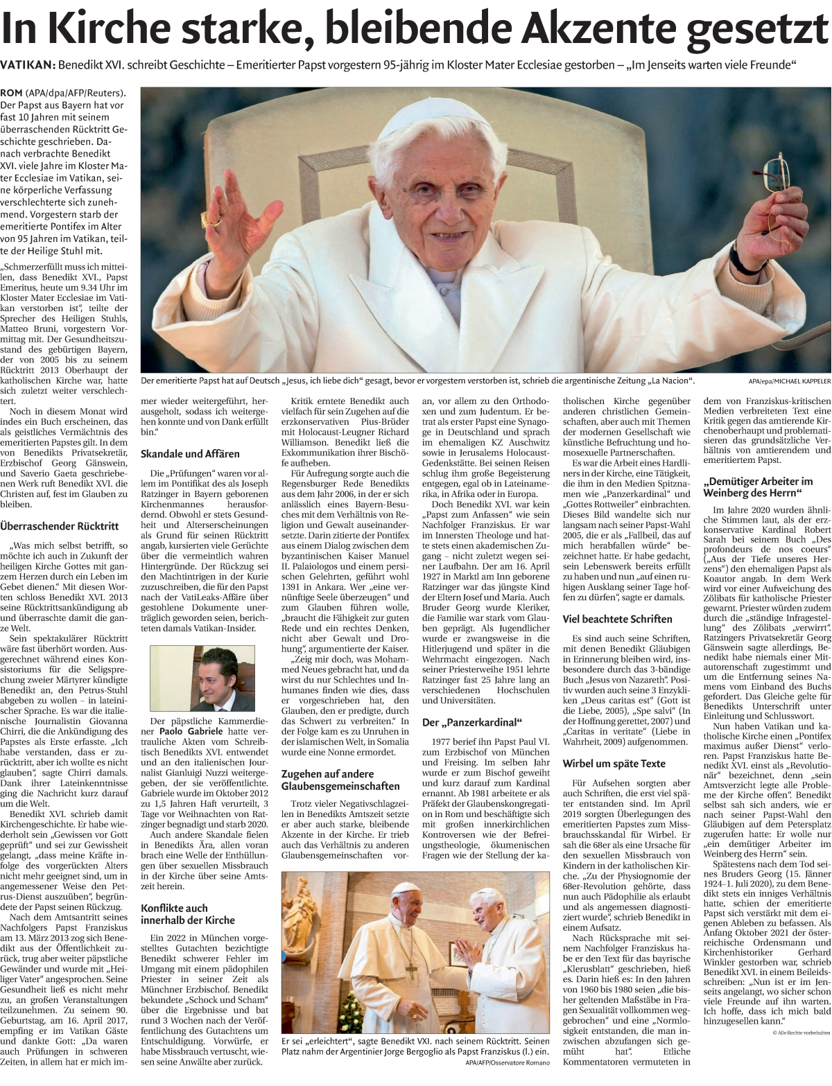  Traueranzeige für Benedikt XVI.  vom 02.01.2023 aus Dolomiten